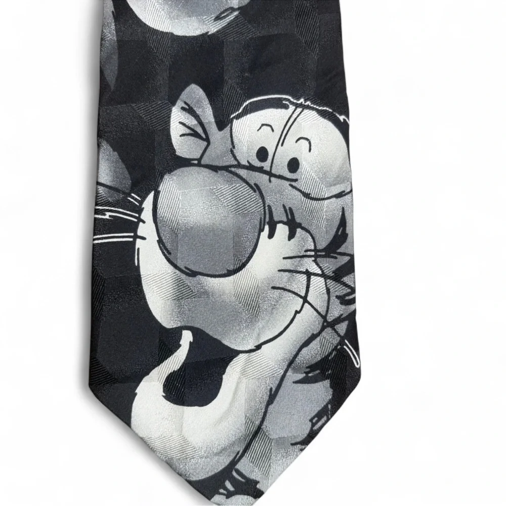 Vintage Disney Pooh Silk Tie Black & White Winnie the Pooh Tigger Eeyore